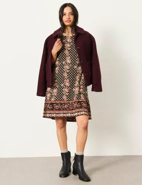 FatFace Cotton Rich Printed Mini T-Shirt Dress Black Mix