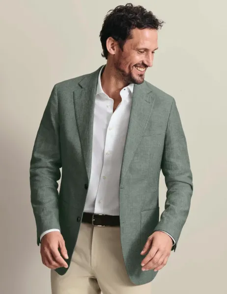 Charles Tyrwhitt Slim Fit Linen Cotton Blend Suit Jacket Green