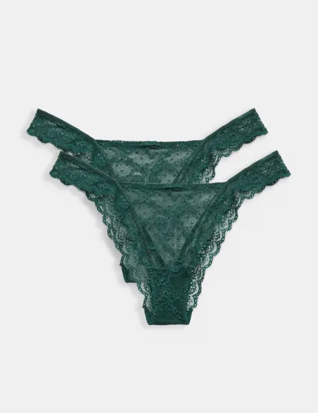 Marks & Spencer 2 Pack Ida Mesh & Lace Miami Knickers Bottle Green