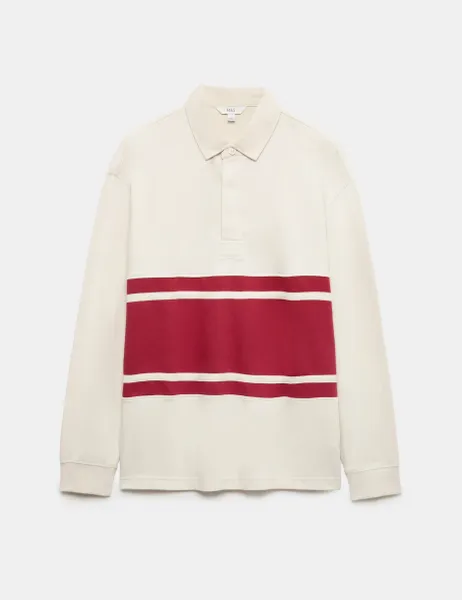Marks & Spencer Pure Cotton Chest Stripe Rugby Ecru