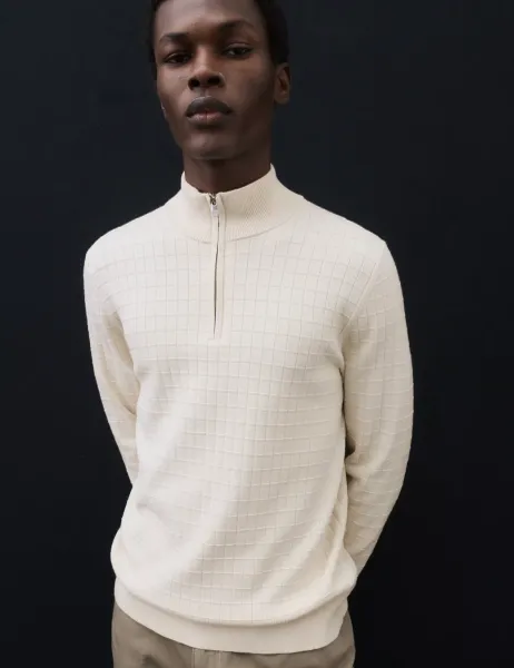 Autograph Performance Checked Texture Half Zip Jumper Taupe