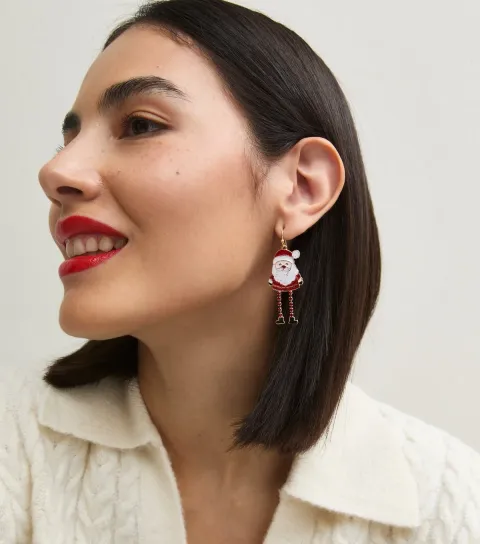 New Look Bright Red Christmas Glitter Santa Drop Earrings
