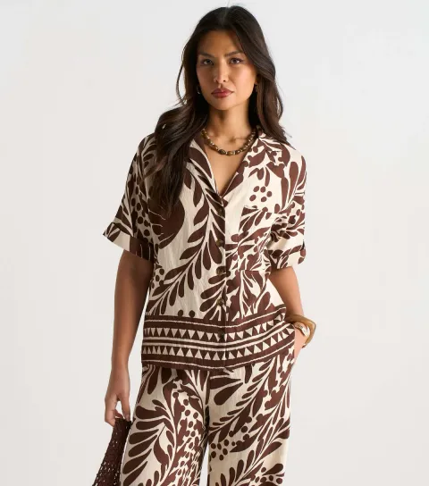 Women's Brown Border Print Shirt