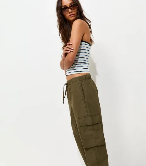 New Look Women's Dark Khaki Barrel Leg Utility Cargo Trousers