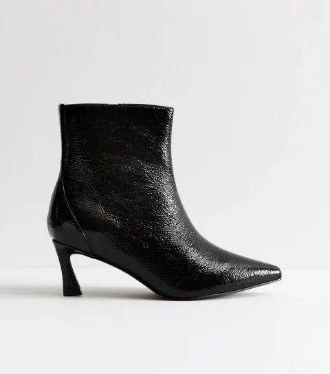 Women's Wide Fit Faux Leather Textured Pointed Toe Ankle Boots Vegan