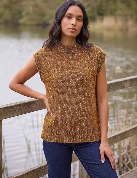 Roman Speckled Knitted Vest Brown Mix