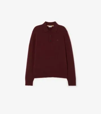 Long-sleeve Cashmere Blend Polo Shirt in Oxblood red