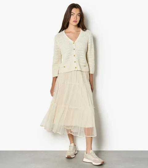 Women's Cream Gold-Tone Button Cardigan