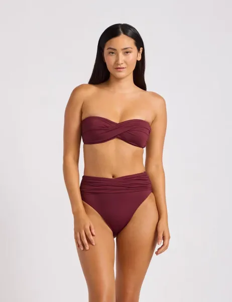 Seafolly Collective Wired Twist Front Bandeau Bikini Top Burgundy