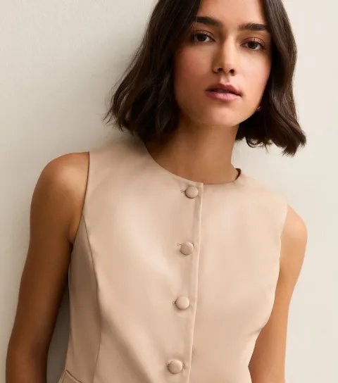 Women's Cream Faux Leather Waistcoat
