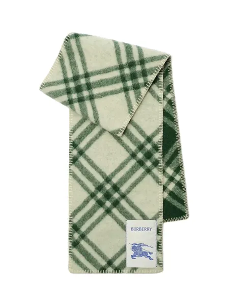 Check Wool Scarf Tennis Green