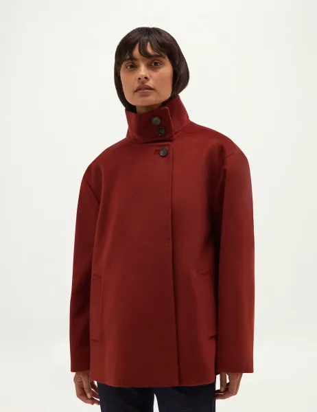 Hobbs Pure Wool Funnel Neck Short Jacket Dark Red