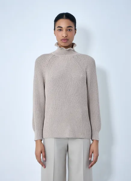 Ribbed Knit High Neck Sweater