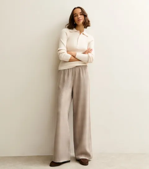Women's Light Brown Side Stripe Wide Leg Trouser