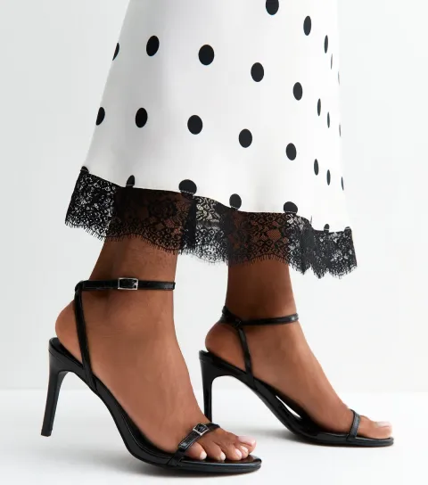 Women's Black Faux Leather Buckle Strap Stiletto Sandals Vegan