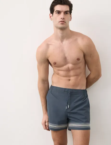 Autograph Border Embroidered Swim Shorts Dark Petrol