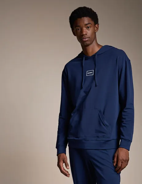 HUGO Laze Cotton Rich Lounge Hoodie Navy