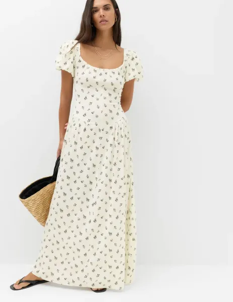 Marks & Spencer Linen Rich Floral Scoop Neck Maxi Dress