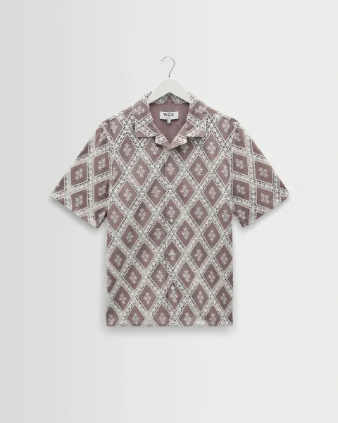 Didcot - Taupe and Ecru Diamond Lace Short-Sleeve Shirt