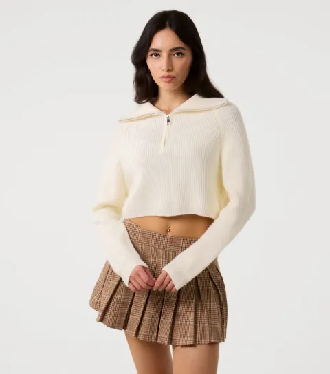 Women's Off White Half Zip Knit Jumper