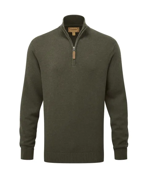 Schöffel Country Calton Cotton Cashmere Quarter Zip Jumper - Loden Green