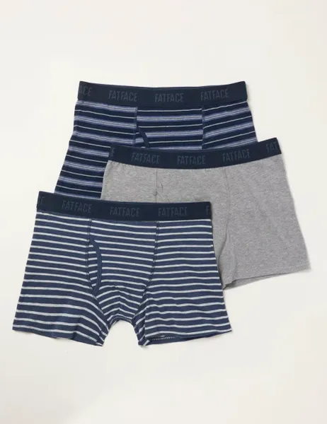 FatFace 3pk Cotton Stretch Striped Boxers Navy Mix