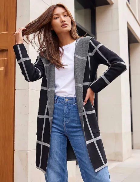 Roman Contrast Longline Cardigan Black Mix