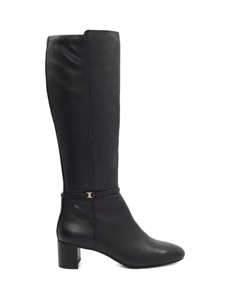 Dune London Leather Block Heel Knee High Boots Black