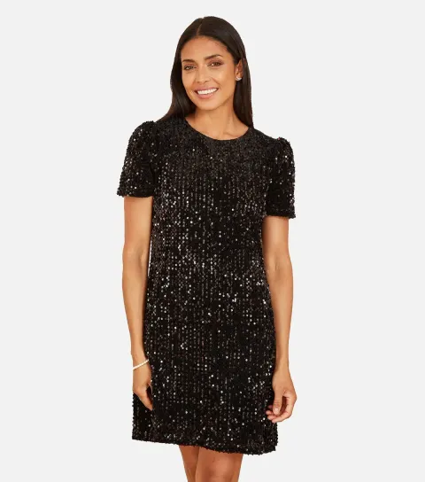 Women's Black Sequin Shift Dress