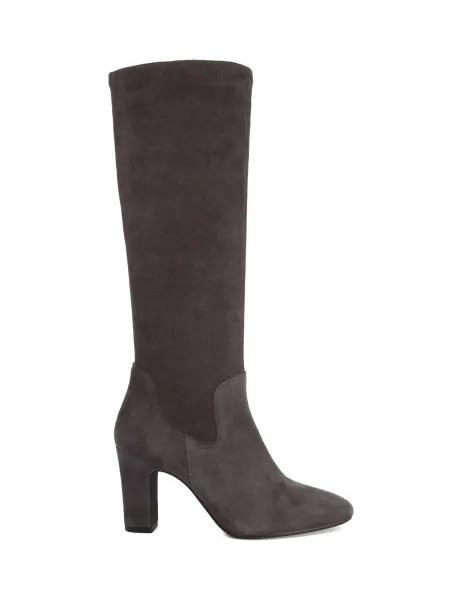 Dune London Block Heel Knee High Boots Dark Grey