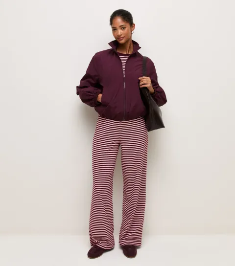 Women's Red Cosy Stripe Jersey Wide Leg Trousers