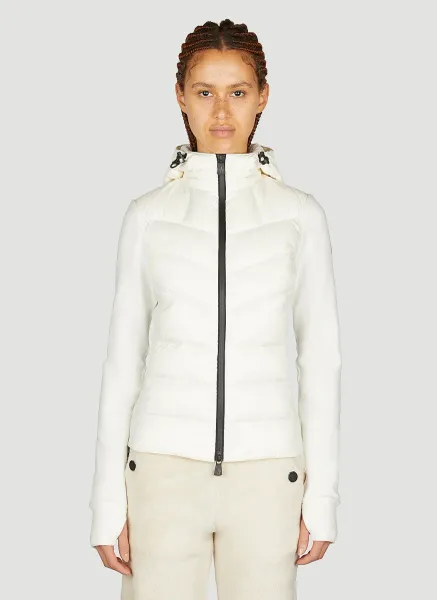 Partially Quilted Zip-Up Hooded Cardigan