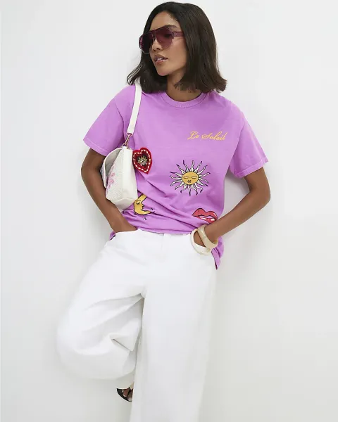 River Island Cotton Quirky Trim T-Shirt