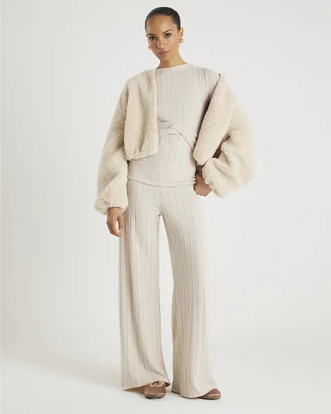 River Island Cosy Wide Leg Ribbed Trousers