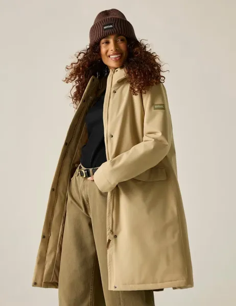 Regatta Ramona Hooded Padded Longline Raincoat Beige