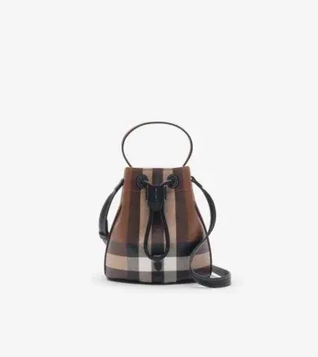 Mini Check Bucket Bag in Dark birch brown