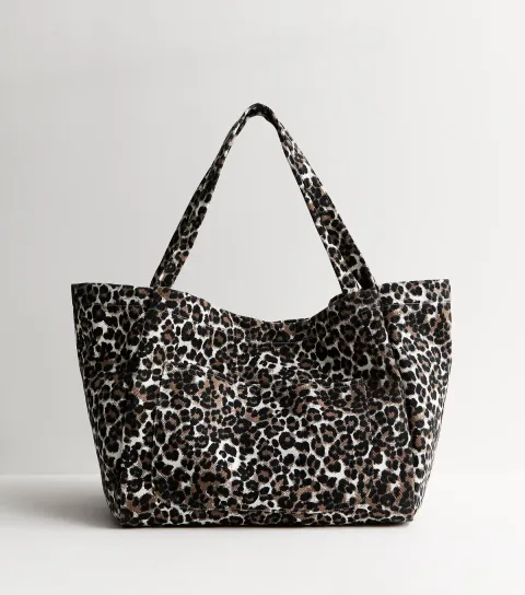 Brown Leopard Print Slouch Tote Bag