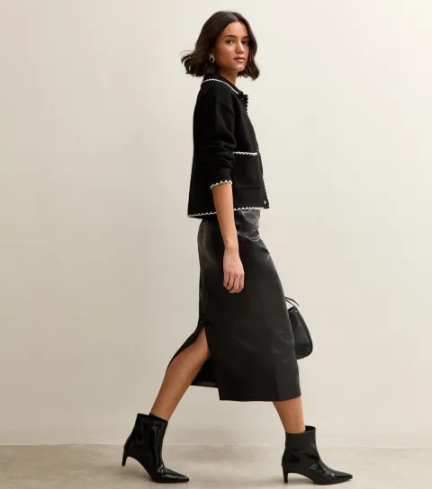 New Look Women's Black Faux Leather Pencil Skirt