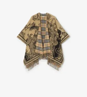 Reversible Etched Knight Wool Cape in Archive beige