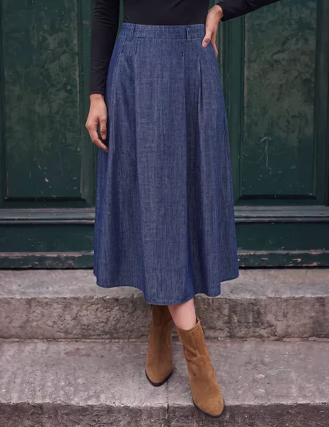 Roman Stretch A-Line Skirt Denim Mix