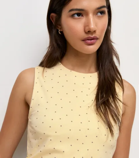 Women's Yellow Cotton Rich Polka Dot Sleeveless Tank Top