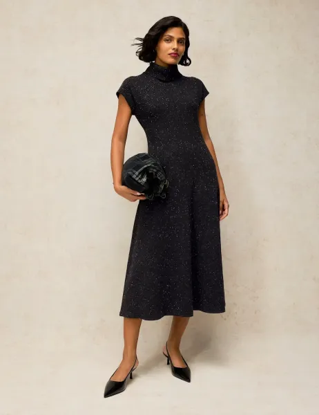 White Stuff Ruby Cotton Rich Sparkly Roll Neck Midi Dress