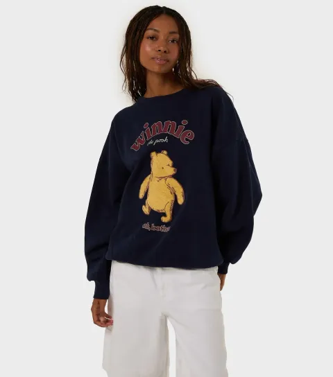Skinnydip Women's Navy Cotton Rich Winnie Pooh Knit Oversized Jumper