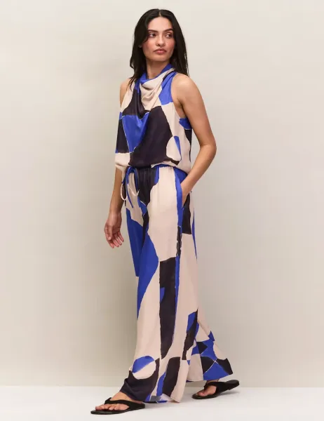 RO&ZO Abstract Print Wide Leg Trousers Blue Mix