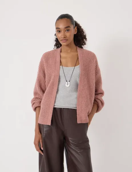 HUSH Wool Blend Textured Edge to Edge Cardigan Dark Pink
