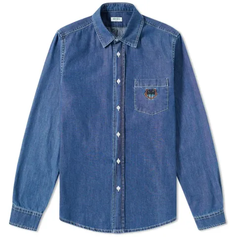 Tiger Logo Washed Denim Shirt