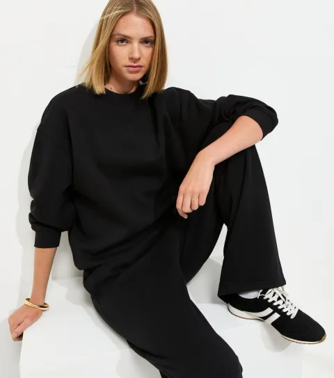 New Look Women's Black Cotton Rich Wide Leg Joggers