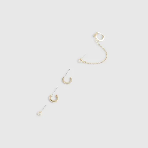 River Island Diamond Simulant Chain Hoop Earring Pack