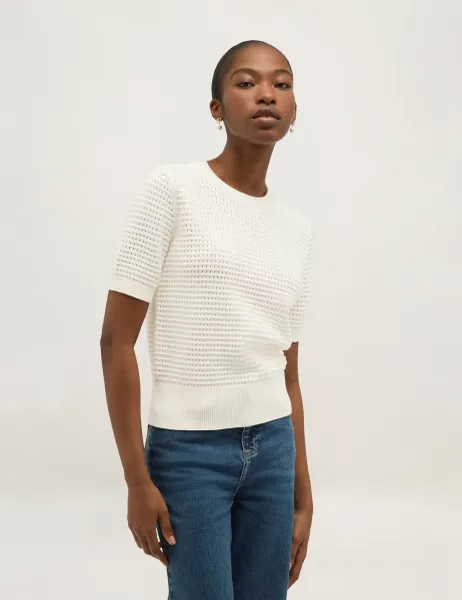 Hobbs Pure Cotton Textured Crew Neck Jumper White