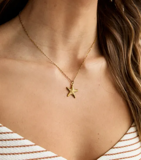 Gold Tone Waterproof Starfish Pendant Necklace